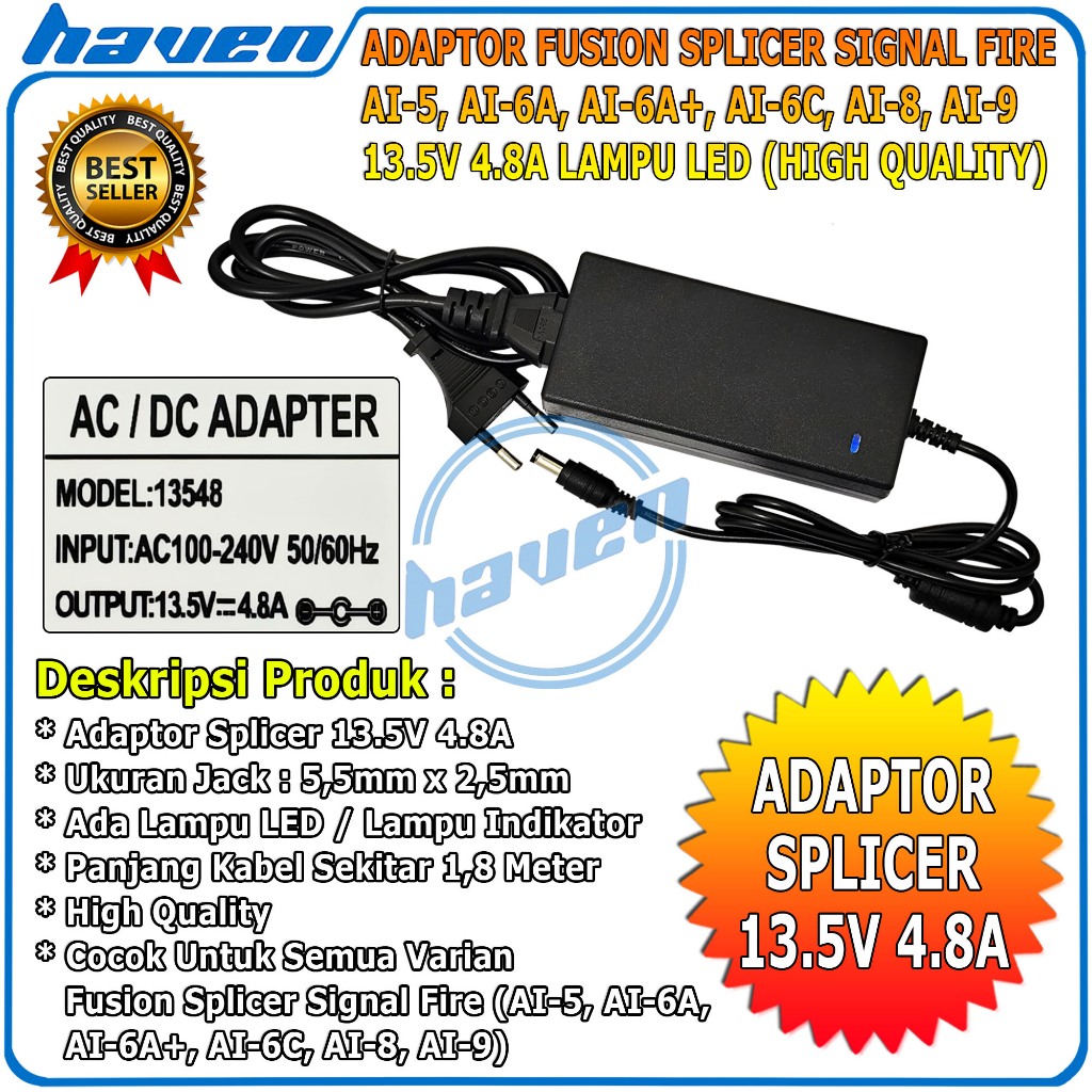 อะแดปเตอร์สําหรับ 13.5V 4.8A Fiber Optic Fusion Splicer พร้อม LED / 13.5V 4.8A 13.5V 4.8A Splicer Ad