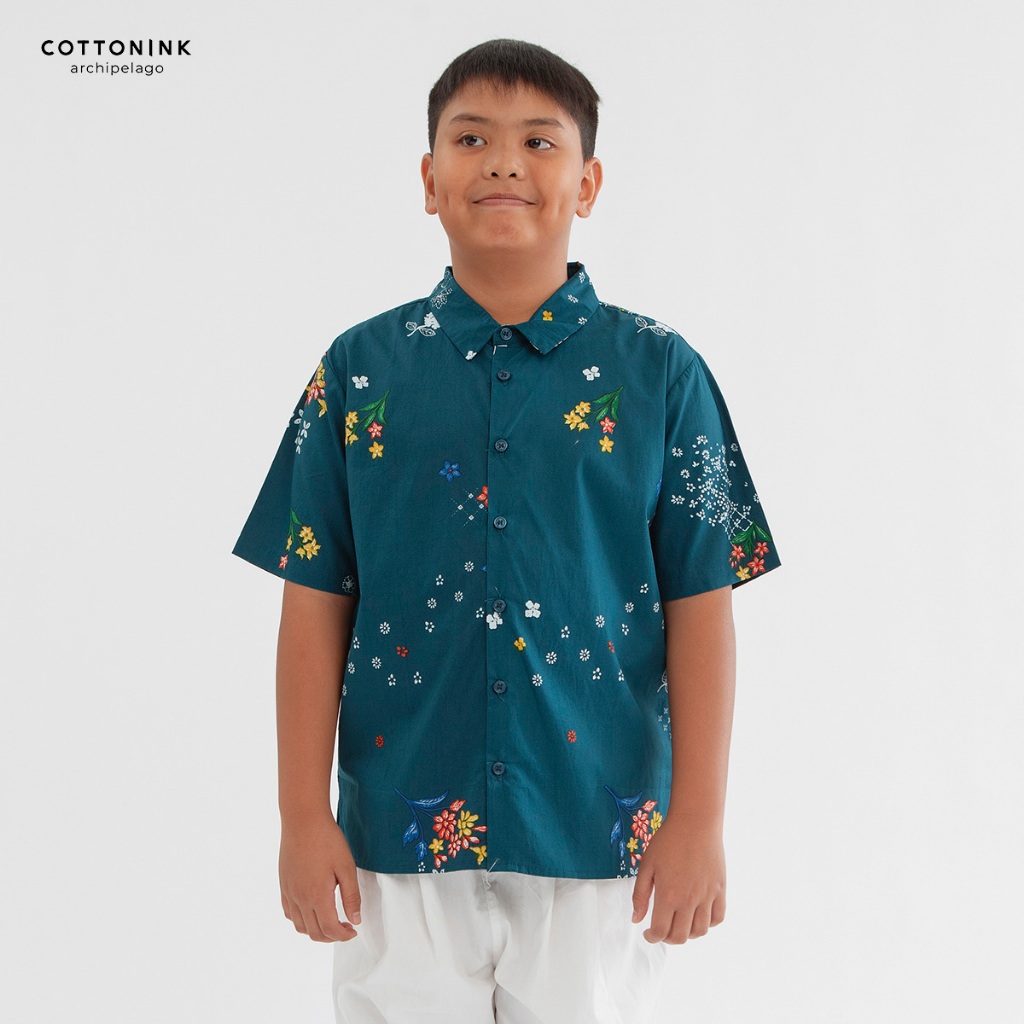 KEMEJA COTTONINK - เสื้อเชิ้ตเด็กชาย Hara Puspa Blue ArchipelagoSemiir