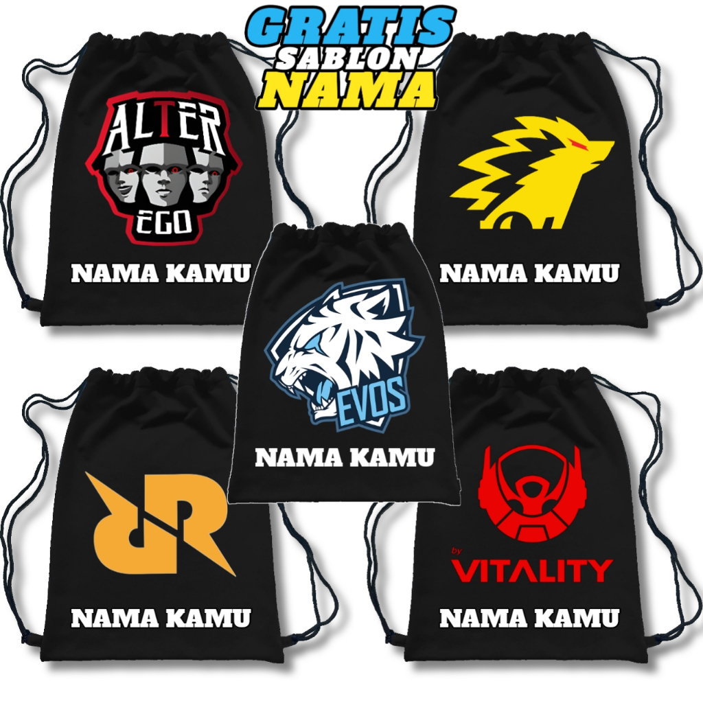 (ชื่อฟรี) กระเป๋านักเรียนเด็ก Drawstring Bag TEAM ESPORTS ML FF PUBG VALORANT RRQ EVOS ONIC ALTER EG