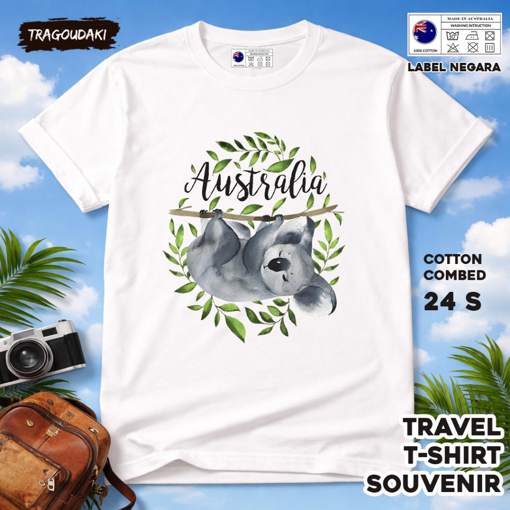 เสื้อยืดของที่ระลึก AUSTRALIA AUSTRALIA 55 Tag เสื้อผ้าของที่ระลึกทําจากผ้าฝ้ายหวี 24s