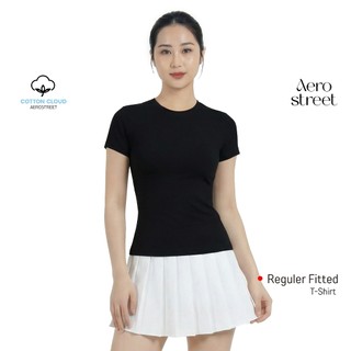 Aerostreet Fuji Kaos Wanita Perfect Fit Cotton Cloud Hitam Fitted T-shirt Cewek Women Casual Cotton Premium Basic Minimalis Lembut Nyaman 1B300