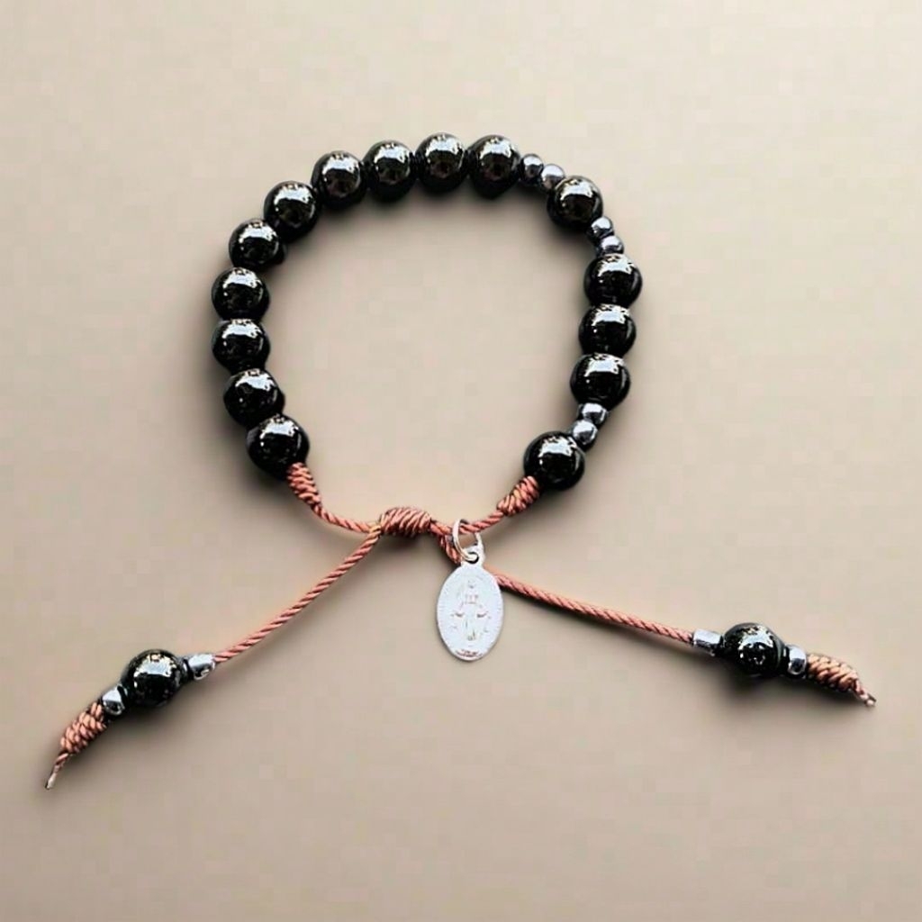G43 ROSARY BRACELET MOTHER MARY PLAIN BLACK HEAVY PEARL BRACELET
