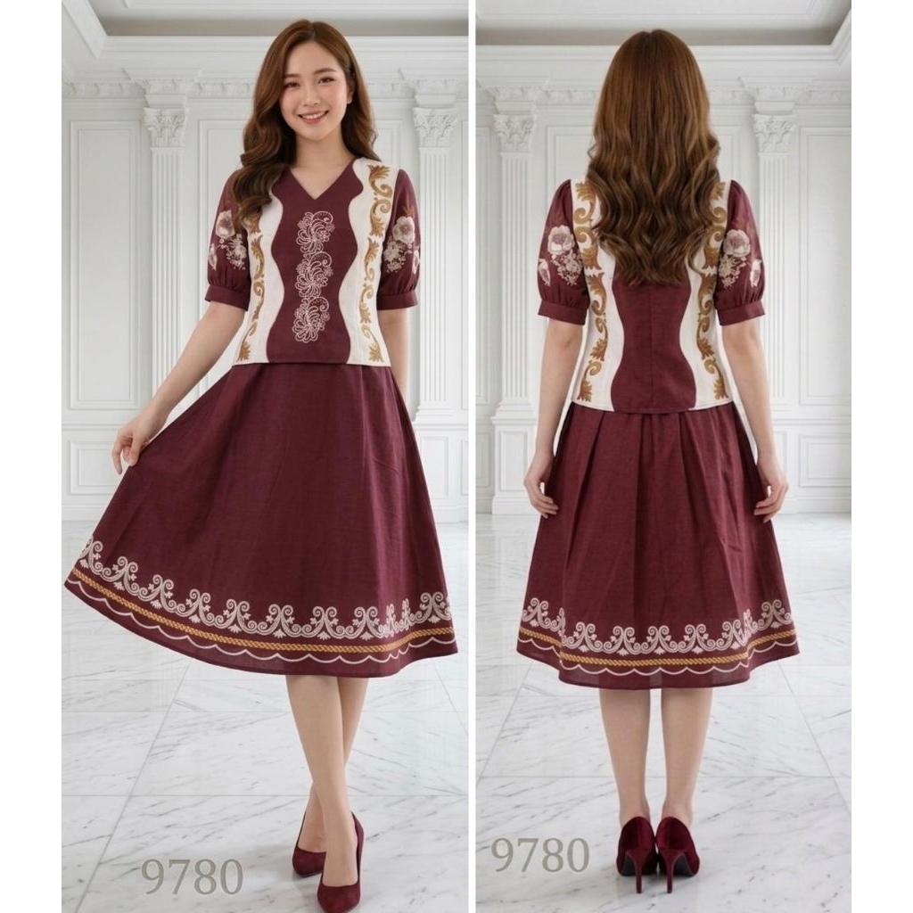 ชุดกระโปรง 9780 / 9686 มีซิปหลังกระโปรงมีกระเป๋าขวาและซ้าย Mat: Semi Cotton นําเข้า motif