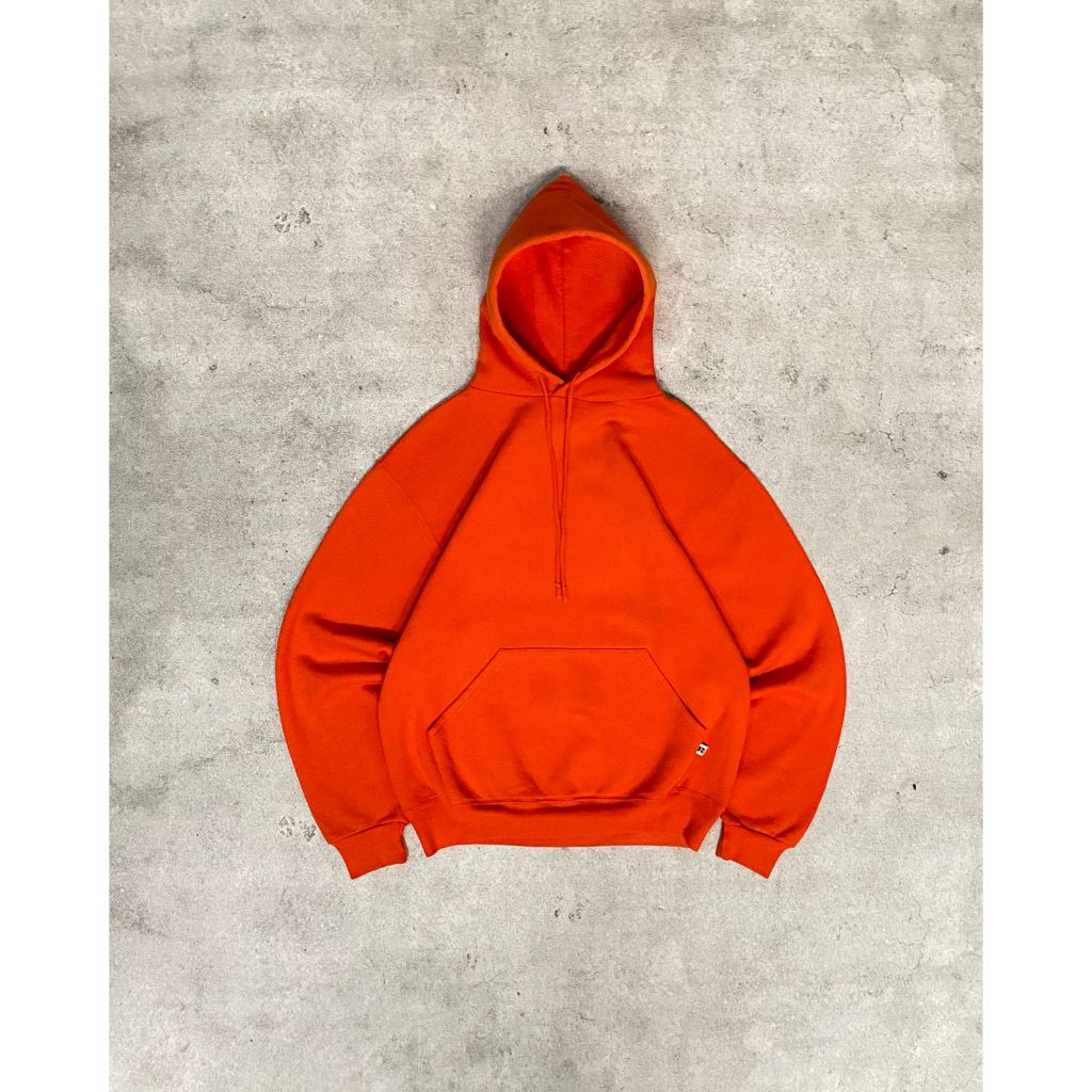 1990s Vtg Russell Athletic Blank Orange Boxy Hoodie