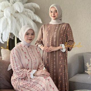 Aurelie Dress Gamis Wanita Rayon Motif Lembut Adem Nyaman Daily Bumil dan Busui Friendly By Irmalaila