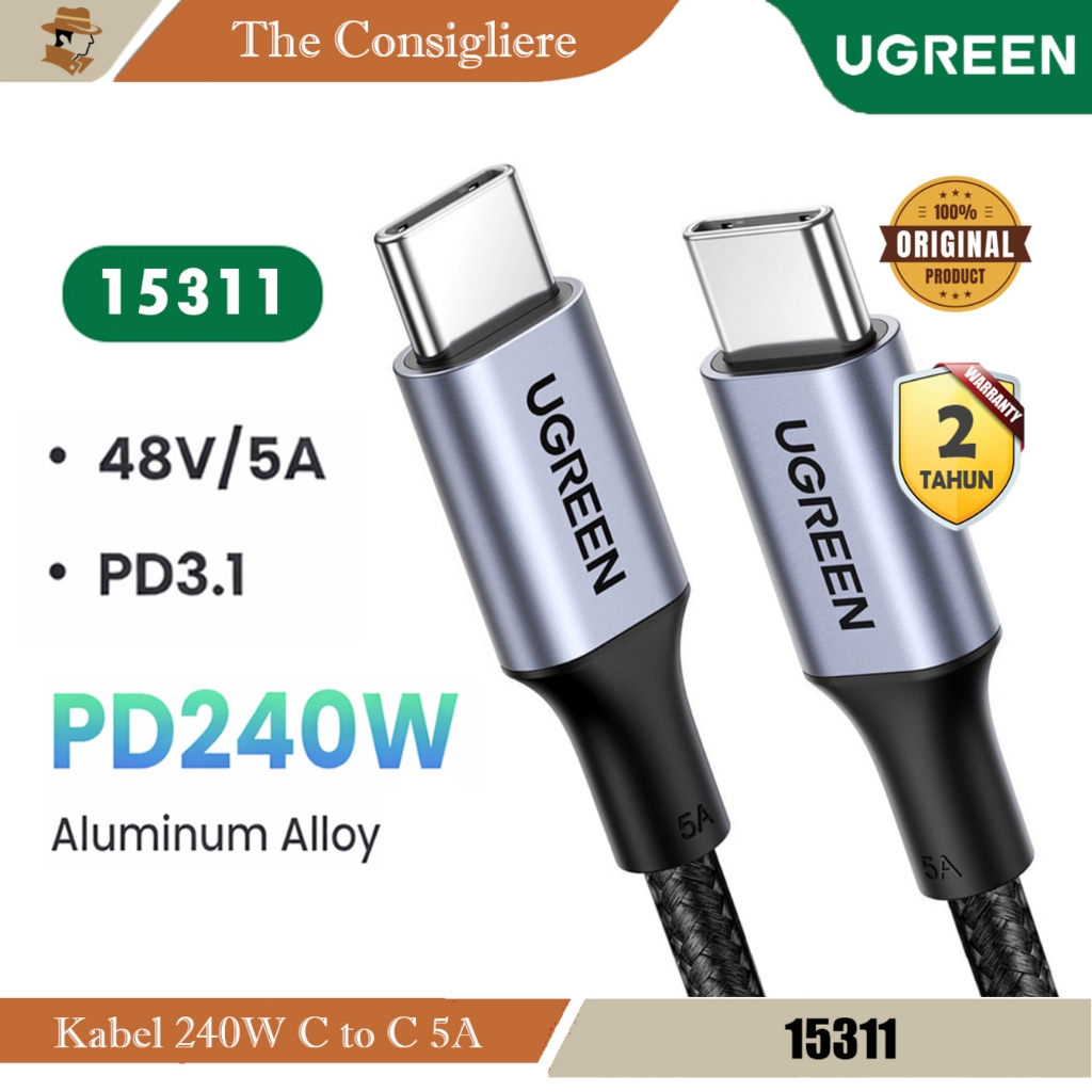 UGREEN PD240W / 5A C to C สายไนลอน 1M 15311 Type C ถึง Type C 240W 100W 60W