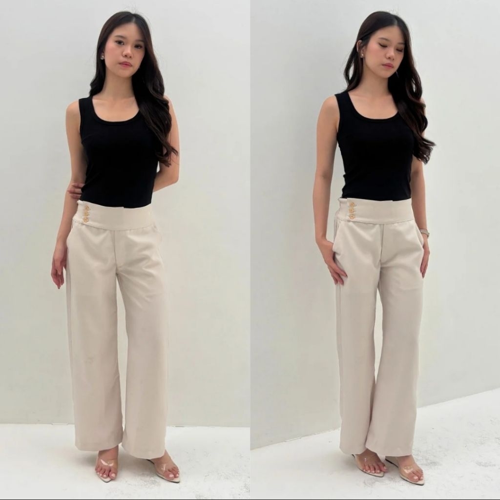 KITTIE STRAIGHT PANTS | กางเกง Semiwool Cullote เอวสูงผู้หญิงติดกระดุม | PRETTY BASIC ราคา ถูกที่สุด ดีลบีเคเค แกลเลอรีภาพที่ 6
