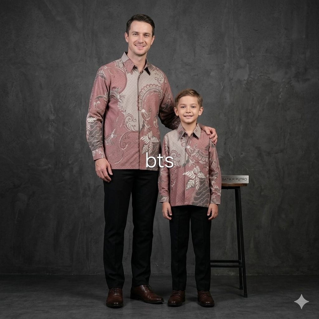 KATUN ใหม่ BATIK COUPLE FATHER และ SON DUSTY สีชมพู DOBY PREMIUM SOLO ผ้าฝ้ายยาวแขน HERO LINED ABSOR