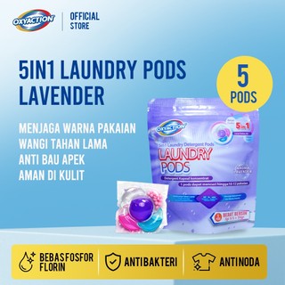 NEW OXYACTION Laundry Pods 5in1 Lavender Pouch 5pcs Deterjen Kapsul 10x Efektif Praktis & Hemat Air