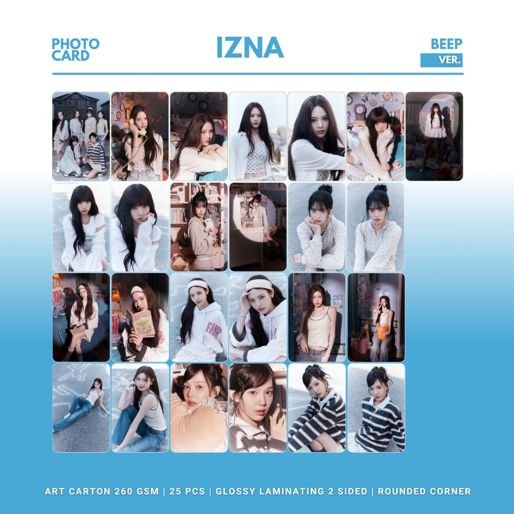 GLOSSY PHOTOCARD IZNA BEEEP ROUNDED 25 ชิ้น KPOP UNOFFICIAL NAYA KOKO JEEMIN SAABII SARANG JIYOON