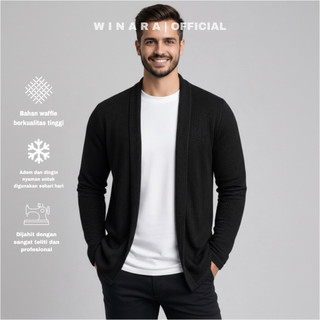 RAW - Cardigan Wafle Knit Lengan Panjang Slim Fit Atasan Rajut Pria Pakaian Casual Unisex