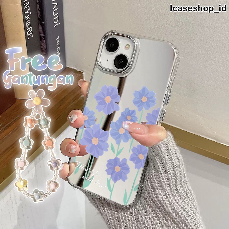 ฟรี CHARM + MIRROR HEBE CASE PRETTY FLOWERS IN THE PARK สําหรับ VIVO Y02 Y02T Y03 Y03T Y04 Y12 Y15S 