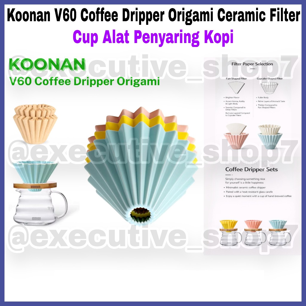 Koonan V60 Coffee Dripper Origami Ceramic Filter Cup - เครื่องมือกรองกาแฟ