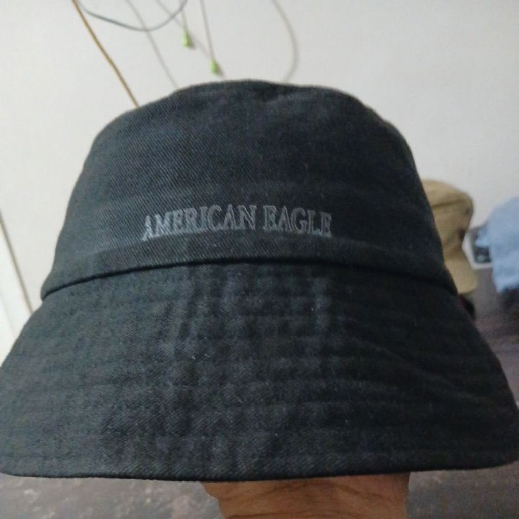 KATUN หมวกบักเก็ตผ้ายีนส์หนา สีดําเจ็ท CHANCE AMERICAN EAGLE มือสอง Original ไซส์ SM รอบ 56-57cm งาน