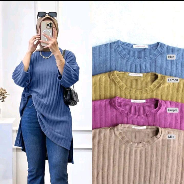 แพคเกจออมทรัพย์ 100K 3 ชิ้น Oversize Matt ถัก Hornets จัมโบ้ Tunic Top 7/8 แขนถัก Hornets วัสดุหลายส