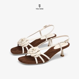 younine-Sandal Heels Wanita Camellia Flower Mewah Pesta Kondangan Elegant French Style - YNB00504