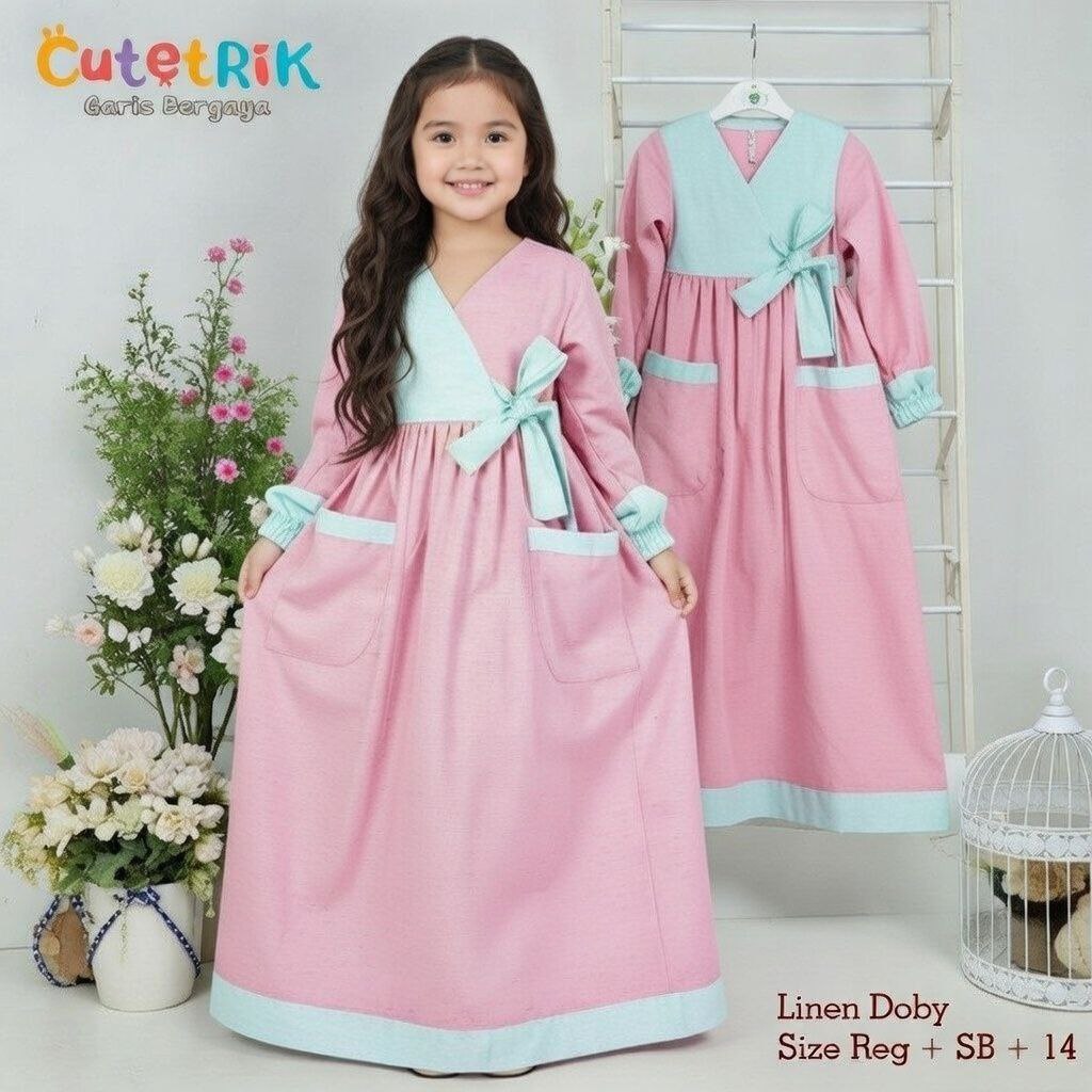 Cutetrik ชุดฮันบกเด็ก ผ้าลินิน Dobbi BB 235 ชุดเดรสเด็ก อายุ 3-7 ปี สีชมพู