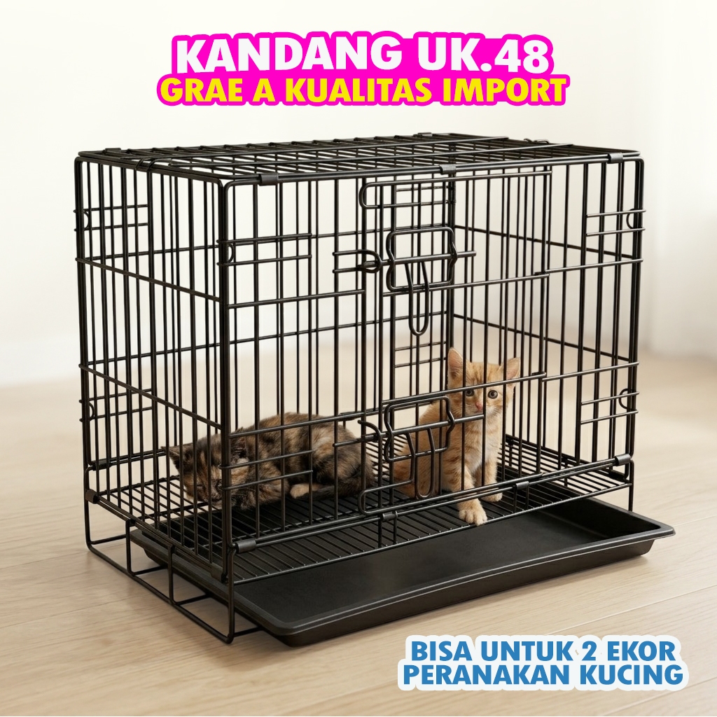 นําเข้า PREMIUM THICK CAT CAGE UK.48 - ฟรีแท็ก NAME, TRAY - UK.48 X 30 X 38, สามารถพับได้