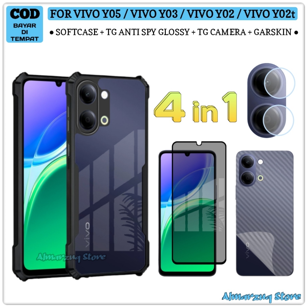 Vivo Y05 Y03 Y02 Y02t Softcase Package Anti-Scratch Casing Full Tempered Glass Camera Garskin