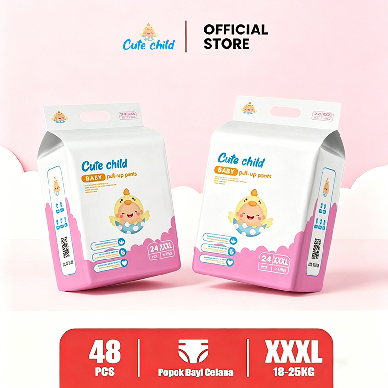 กางเกงผ้าอ้อมเด็กแบบดึงขึ้นเด็กน่ารัก 48 ชิ้น M–XXXL Leak-Proof Super Absorbent Stay Dry All Day สวม