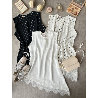 Kuina Inner Blouse | Blose Lace Tanpa Lengan | Inner Lace Polkadot | Blouse Polkadot | Inner Satin Lace | Blouse Lace Satin