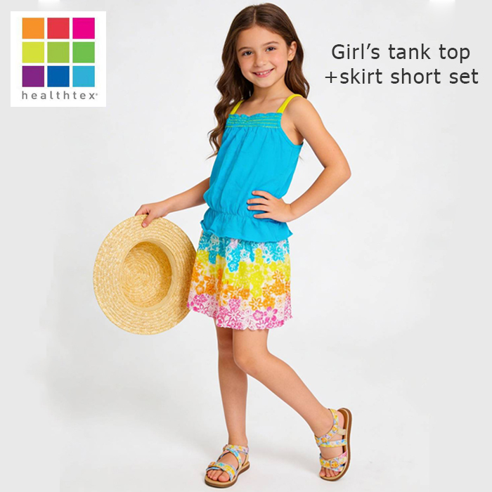 Healthtex ชุดสูทเด็กผู้หญิงเสื้อกล้ามธรรมดาพร้อมกระโปรงกางเกง skort พิมพ์ลาย