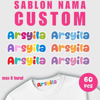 60 PCS DIY Custom sticker Sablon Nama di kain kaos baju instan Label tanda baju anak dan keluarga