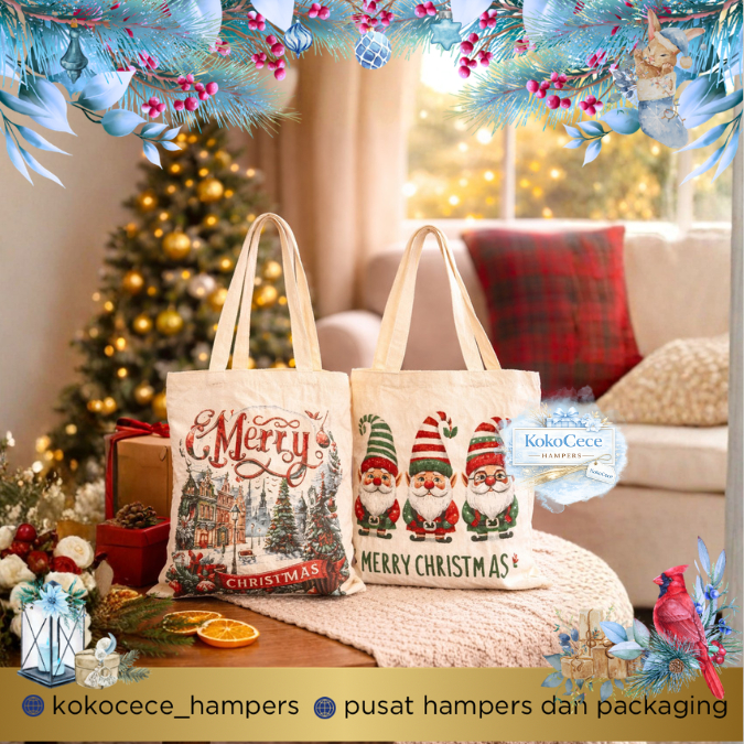 Merry Christmas Canvas Tote Bag Goodie Bag Canvas Christmas Tote Bag Canvas KC