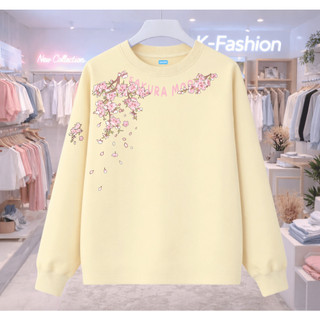 Cropz Kaos Digital Printing Tshirt Lengan Panjang Oversize Unisex | Motif Sakura | Korean Style | Bahan 100% Cotton