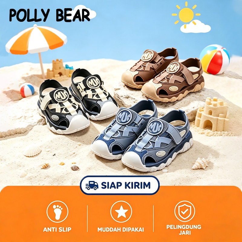 POLLYBEAR รองเท้าแตะภูเขากลางแจ้งน้ําหนักเบาสบายกันลื่นสําหรับเด็กชายและเด็กหญิง 3-12 ปี YN2613+1