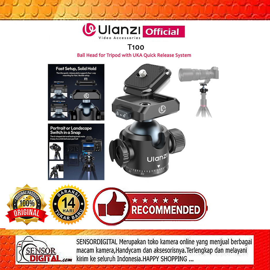 Ulanzi T100 หัวบอลสําหรับขาตั้งกล้องพร้อมระบบปลดเร็ว UKA
