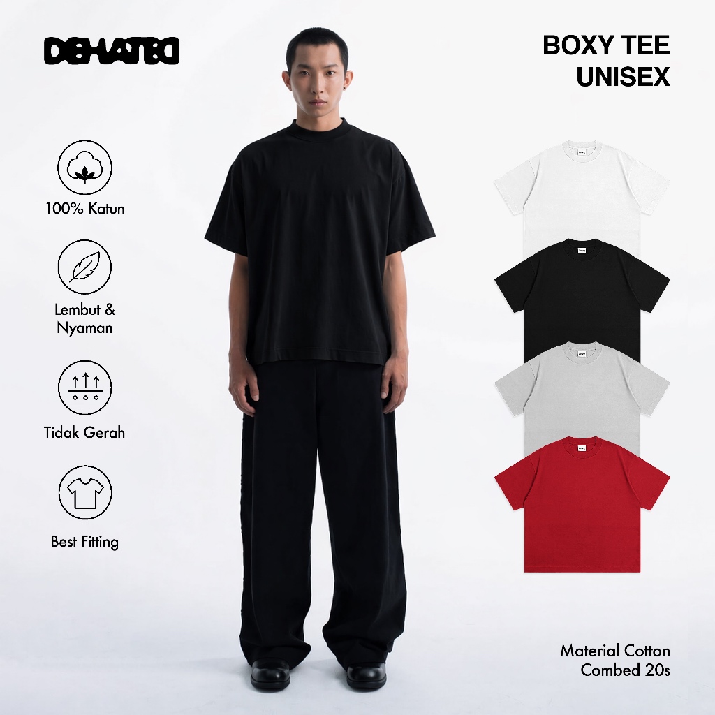 Dehated 49 Oversize Boxy T-shirt - Plain 20s Boxy Tee Short Sleeve T-shirt