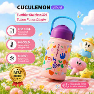 CUCULEMON Tumbler Anak Sedotan 350ml Stainless Steel Termos Tahan Panas Dingin Botol Minum Portable