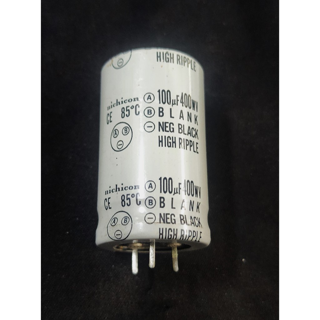 Elco Capacitor 100uf 400V Nichicon CE High Ripple Series - 85oC - เส้นผ่านศูนย์กลาง 3 ซม. ความสูง 5 