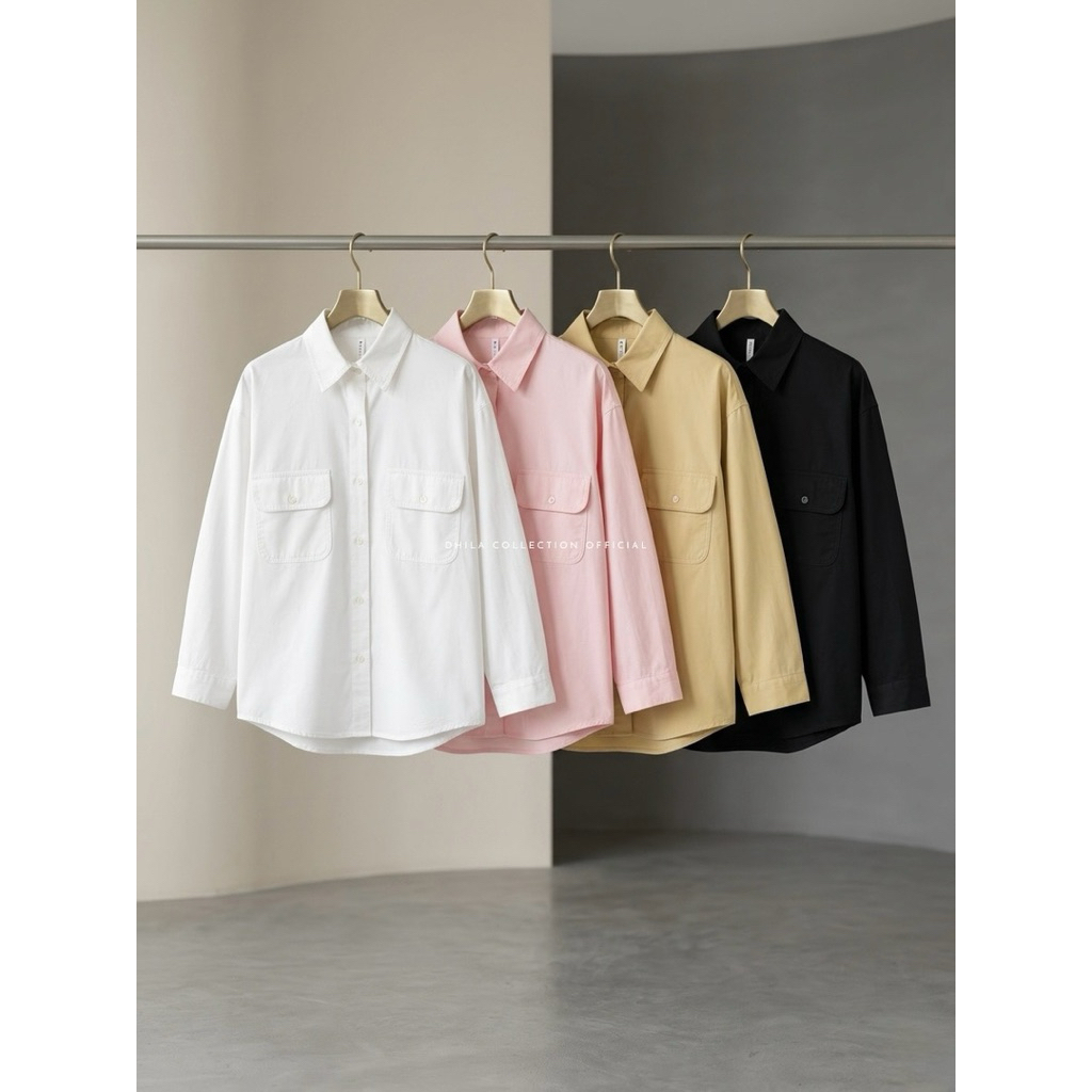 KEMEJA AT - 9903 - OVERSIZE SHIRT // BT006 - 2076 - LEATHER SKIRT