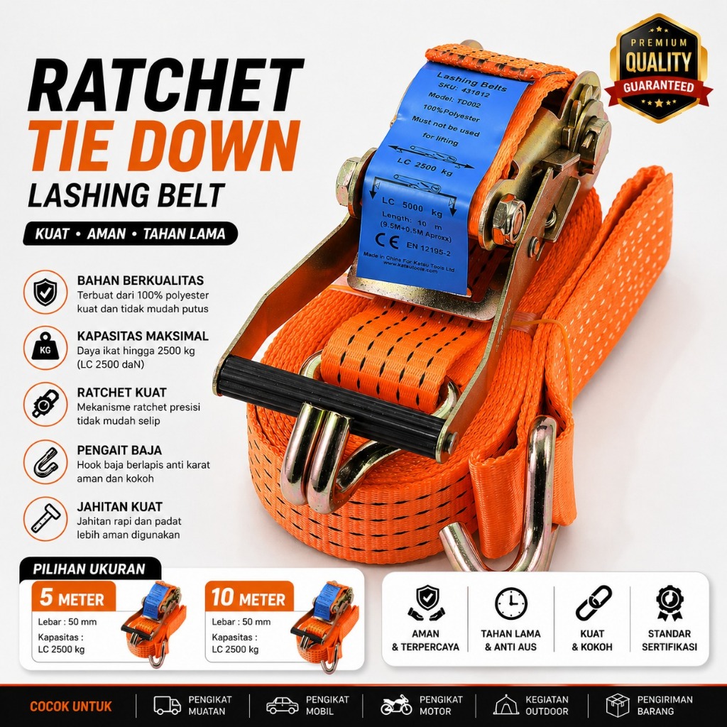 Ratchet Tie Down - รถรถจักรยานยนต์สินค้า Binding เชือกเครื่องมือ 1 "x 5 M Nankai Webbing Cargo Lashi