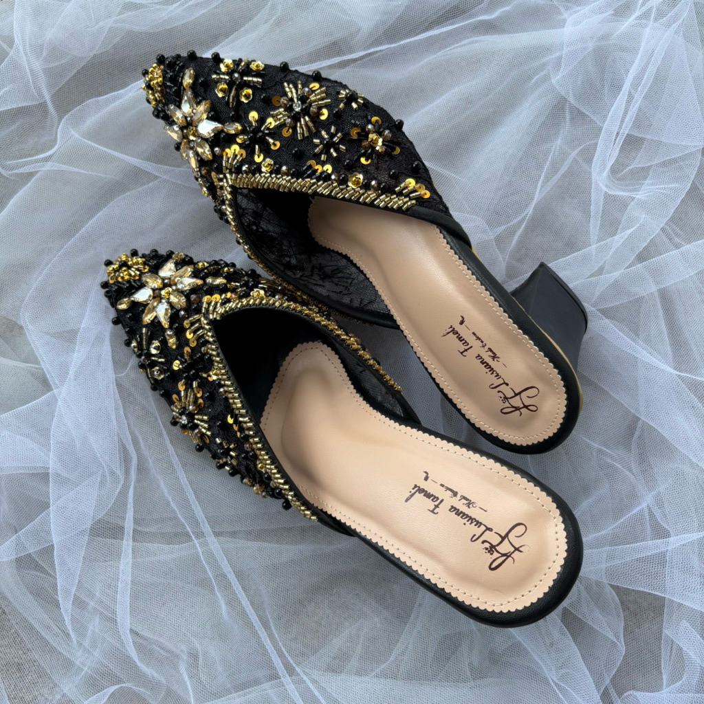 Lusiana Famel Heels sequins custom Heels รองเท้าเจ้าสาว Heels เต้าหู้กรอบสีดํา