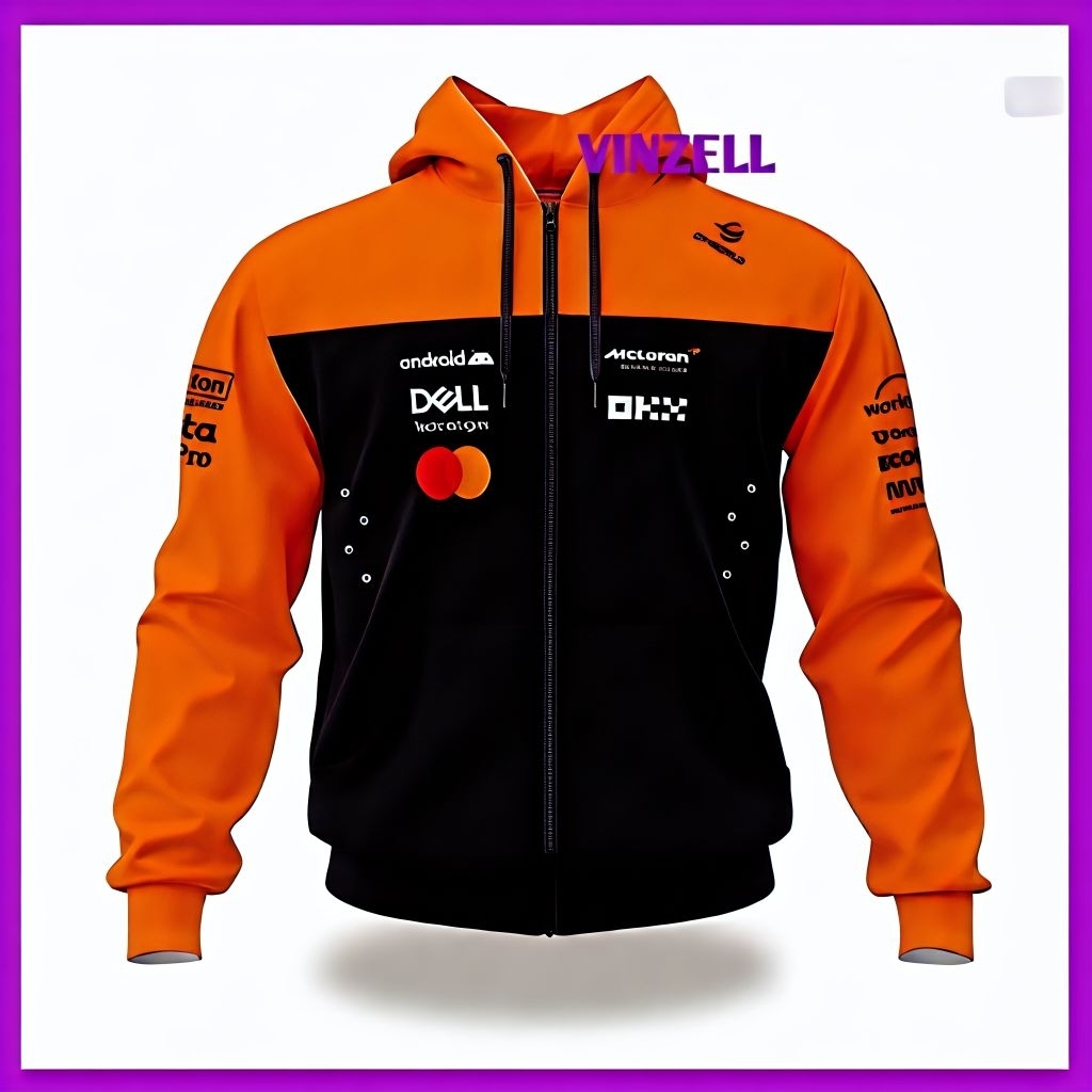 McLaren F1 Team Racing Orange Black Premium Zipper Hoodie Jacket - สูตร 1 Lord Norris Oscar Piestri 