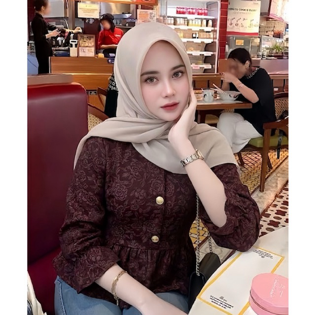 Elzian - Celia Top Blouse Peplum Floral Chic Korean Look - Casual Business Womens Top - Outerwear St