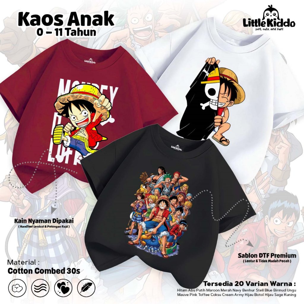 LITTLE KIDDO - Monkey D Luffy Straw Hat Pirate One Piece Kids T-Shirt I Boys and Girls Tops (0-11 Ye