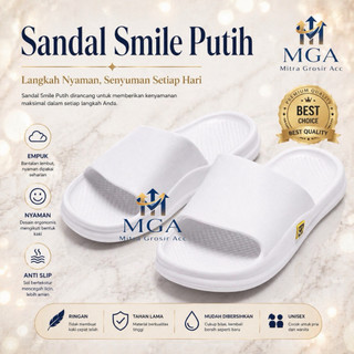 MS - SMILE Sandal slop pria EVA PUTIH / Sandal rumah laki laki / Sendal slop pria / Sandal slop