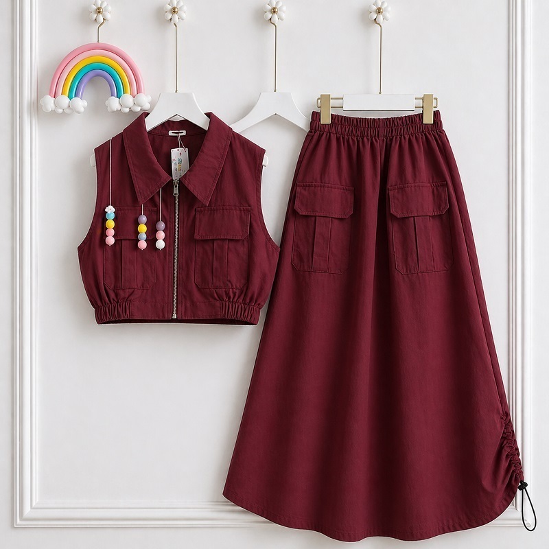 FUKA ONE SET สไตล์เกาหลี 2IN1 GIRLS CLOTHES 2-12 ปี (ไม่มีด้านใน) - FUKA SET KIDS POLO LINEN