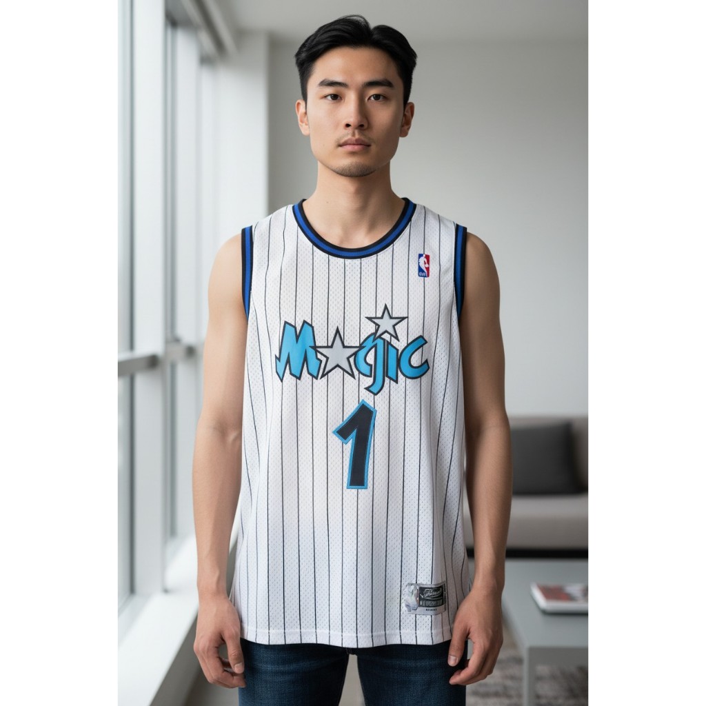 พรีเมี่ยมนําเข้า CLASSIC HWC MAGIC 1 TRACY MCGRADY WHITE STRIPED MN BASKETBALL JERSEY