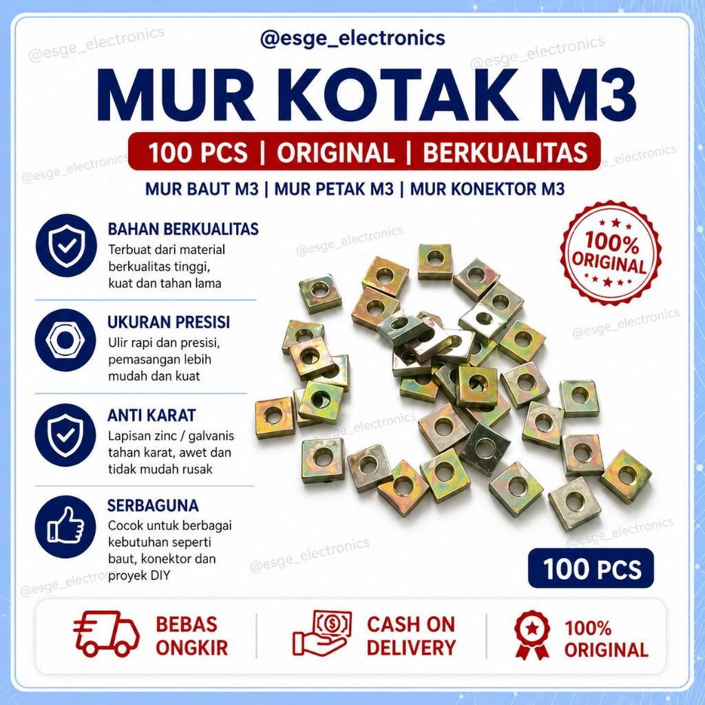 ต้นฉบับ M3 SQUARE NUT 100PCS M3 BOLT NUT M3 SQUARE NUT M3 CONNECTOR NUT