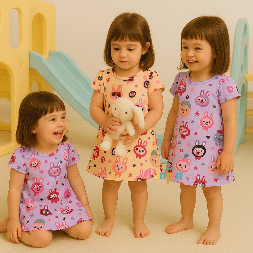 LOKAL Pinpin Kids - ชุดเดรสแขนระบายท้องถิ่นสําหรับเด็กที่มีเดรสสาวสวย/เด็กหญิง