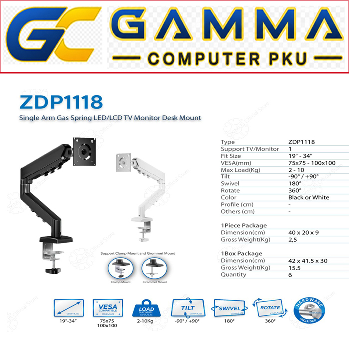 LED LCD TV BRACKET GAS MONITOR SPRING OXIMUS ZDP1118 TILT 19-34 INCH / ZDP 1118