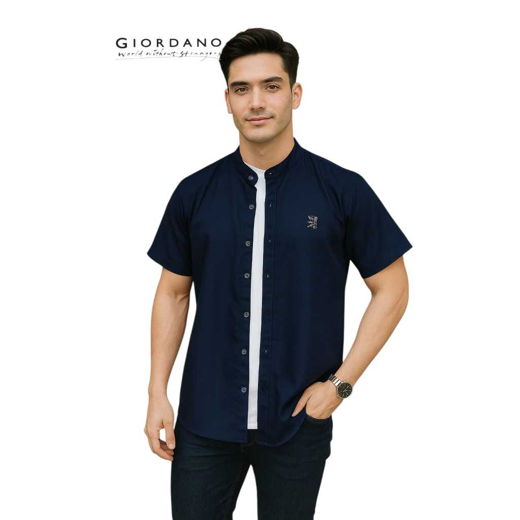 KEMEJA Giordano Mens Casual Official Slim Fit เสื้อเชิ้ตแขนสั้นสไตล์พรีเมี่ยม