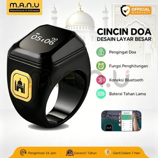 Manu Smart Ring Muslim Cincin Pintar Penghitung Dzikir & Waktu Sholat - Bluetooth, Layar OLED, Pengingat Kiblat, Baterai Tahan Lama Digital Tasbeeh--24 Bulan Garansi