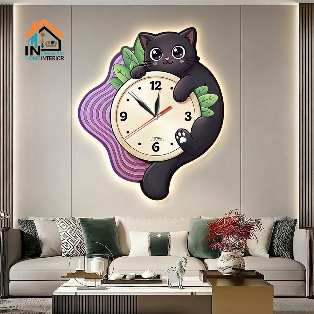 นาฬิกาติดผนังแมวน่ารักพร้อมริบบิ้น ROOM DECORTATION AESTHETIC WALL DECOR