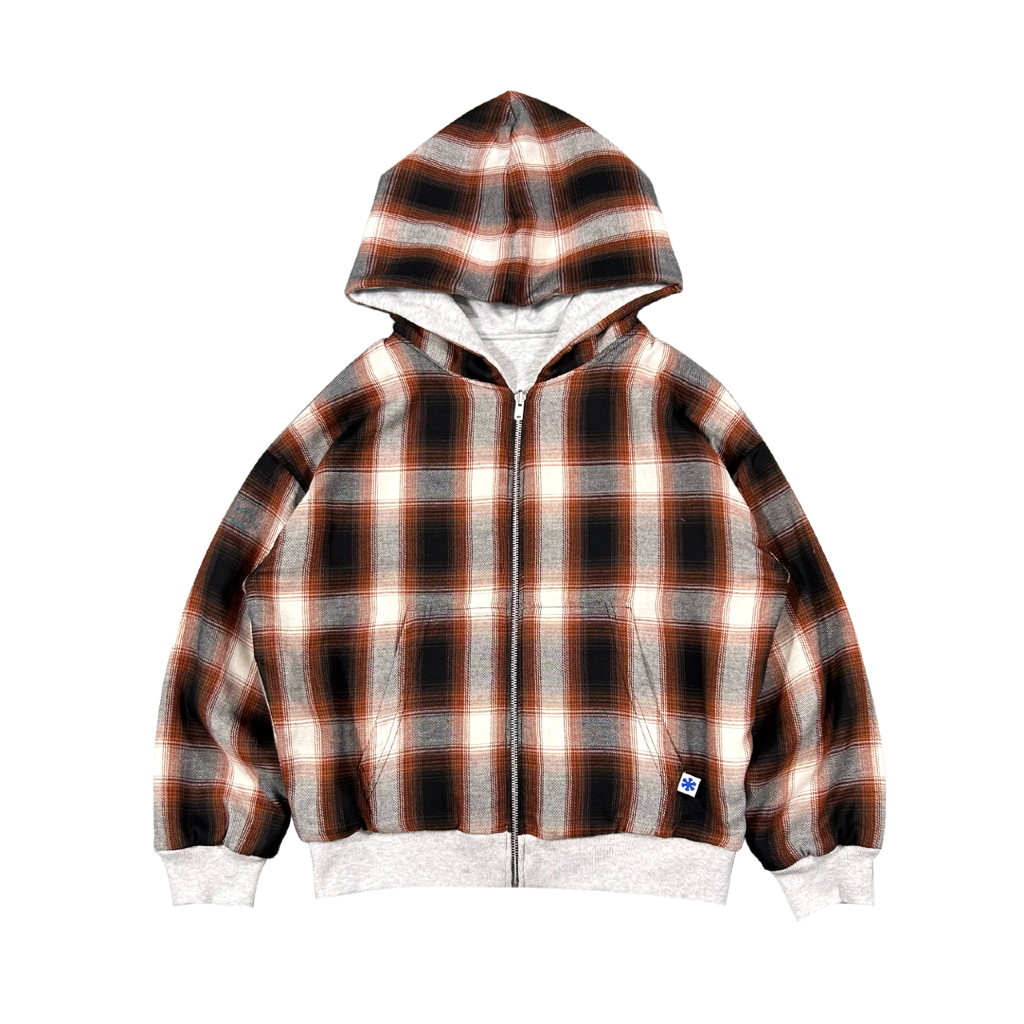 HOODIE PLAID JACKET REVERSIBLE BOXY ZIPPER JACKET LEO FLANEL MISTY MOODDAY PROJECT
